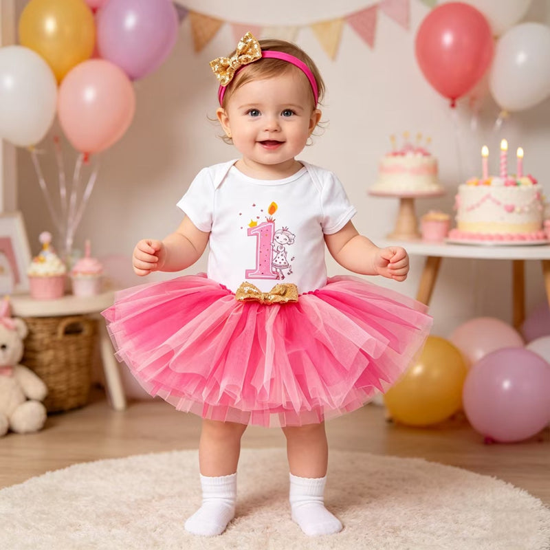 Baby Girl 1st Birthday Outfit - Leopard Tutu Romper & Headband Set
