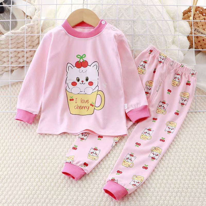 Kids Cute Cartoon Bear Print Long Sleeve Top & Pants Pajama Set