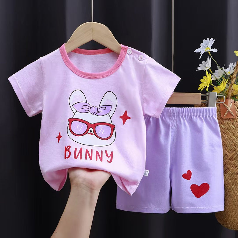 Toddler Boys Girls Unisex Cartoon Striped Short Sleeve T-Shirt & Shorts Set