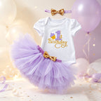 Baby Girl 1st Birthday Outfit Tutu Skirt Set Short Sleeve Onesie Tulle Skirt Headband First Birthday Party Costume