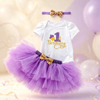 Baby Girl 1st Birthday Outfit Tutu Skirt Set Short Sleeve Onesie Tulle Skirt Headband First Birthday Party Costume