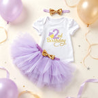 Baby Girl 2nd Birthday Outfit Set Tutu Skirt Onesie Headband Toddler Girl Birthday Party Dress Costume