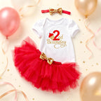 Baby Girl 2nd Birthday Outfit Set Tutu Skirt Onesie Headband Toddler Girl Birthday Party Dress Costume