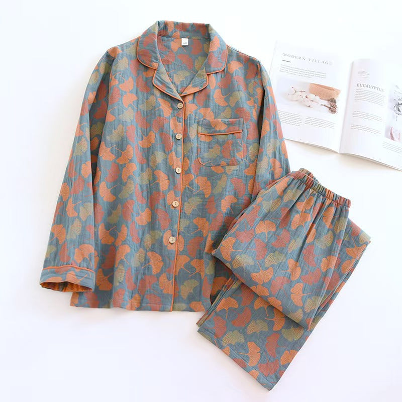 100% Cotton Floral Print Long Sleeve Pajama Set | Women's Vintage Button-Down Loungewear Sleepwear