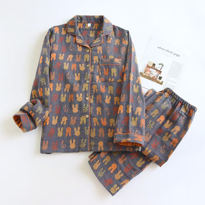 100% Cotton Floral Print Long Sleeve Pajama Set | Women's Vintage Button-Down Loungewear Sleepwear