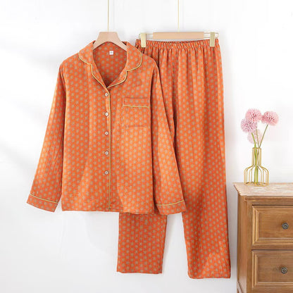 100% Cotton Floral Print Long Sleeve Pajama Set | Women's Vintage Button-Down Loungewear Sleepwear