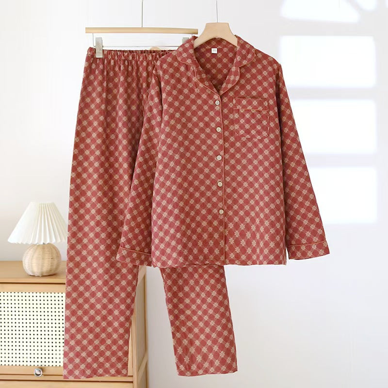 100% Cotton Floral Print Long Sleeve Pajama Set | Women's Vintage Button-Down Loungewear Sleepwear