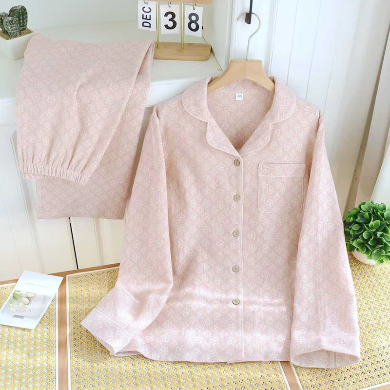 100% Cotton Floral Print Long Sleeve Pajama Set | Women's Vintage Button-Down Loungewear Sleepwear
