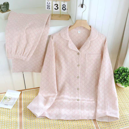 100% Cotton Floral Print Long Sleeve Pajama Set | Women's Vintage Button-Down Loungewear Sleepwear