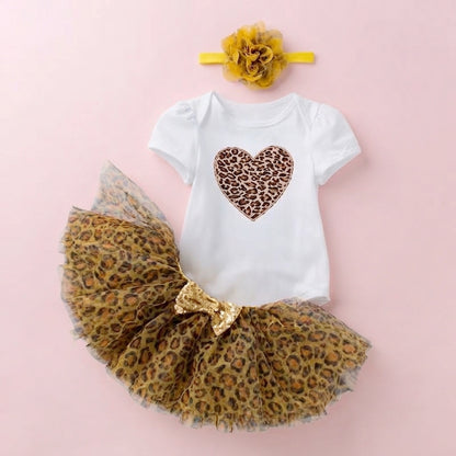 Baby Girl 1st Birthday Outfit - Leopard Tutu Romper & Headband Set