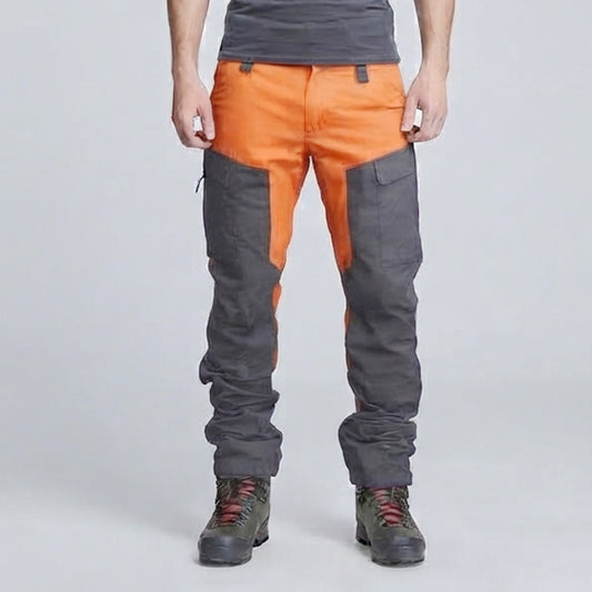 Men's Colorblock Cargo Pants - Orange & Dark Gray Utility Motorbike Trousers
