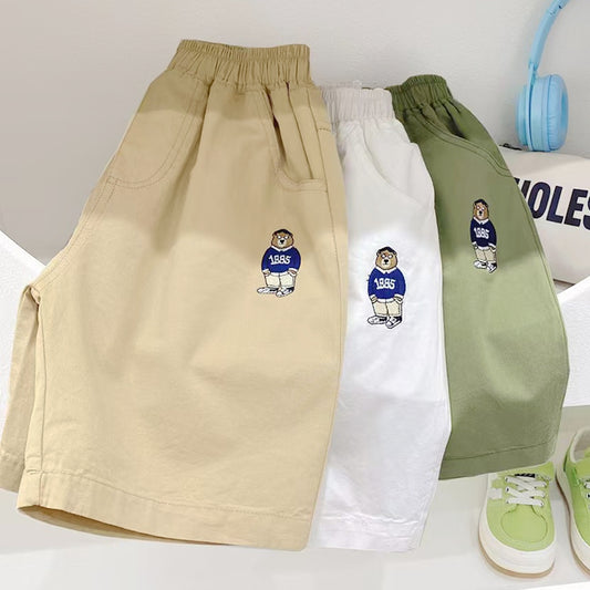 Kids Boys Cute Bear Print Casual Shorts Elastic Waist Beach Shorts