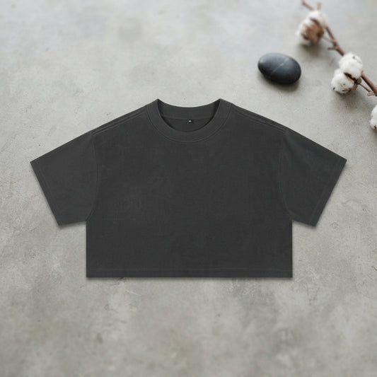 Oversized Drop-Shoulder Crop Top – Casual Short Sleeve Streetwear Tee