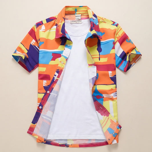 Men's Colorful Sunset Beach Aloha Hawaiian Shirt | Summer Vacation Casual Short Sleeve Button-Up
