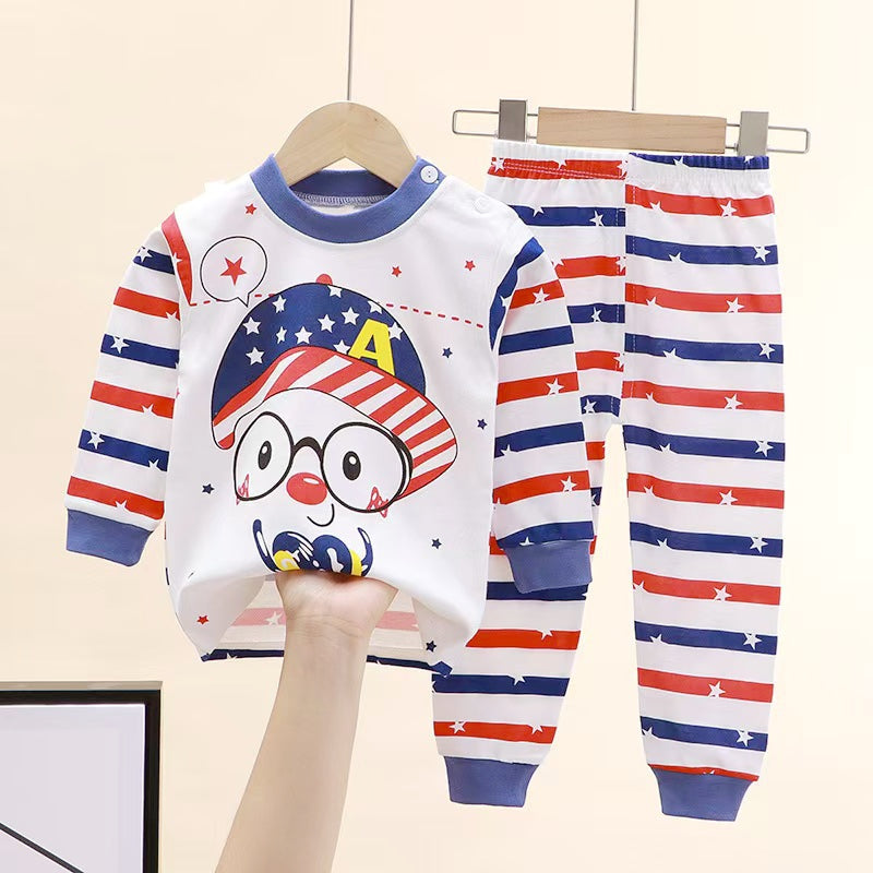 Kids Cute Cartoon Bear Print Long Sleeve Top & Pants Pajama Set