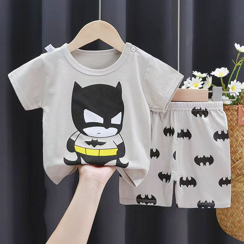 Toddler Boys Girls Unisex Cartoon Striped Short Sleeve T-Shirt & Shorts Set