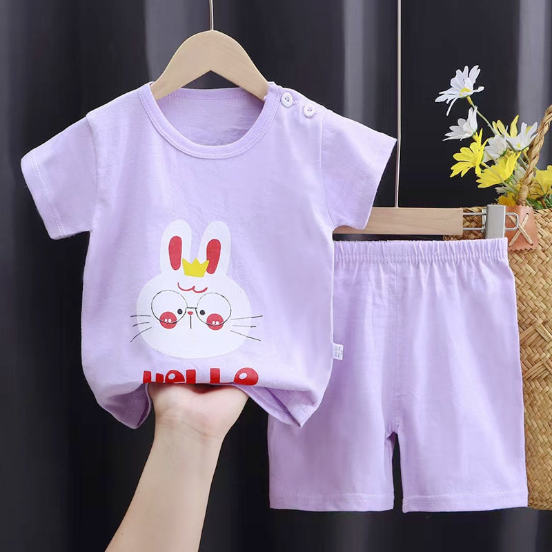 Toddler Boys Girls Unisex Cartoon Striped Short Sleeve T-Shirt & Shorts Set