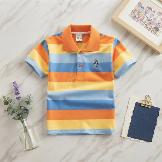 Boys' Casual Striped Polo Shirt - Short Sleeve Soft Cotton Top for Summer