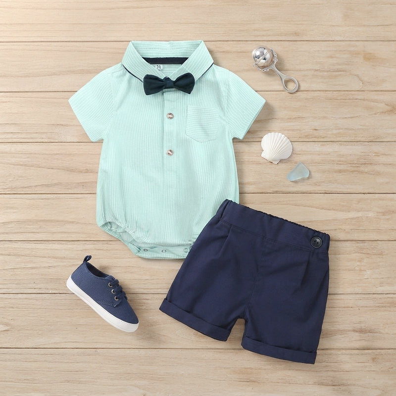 Baby Boy Gentleman Nautical Polo Romper & Shorts Set with Hat