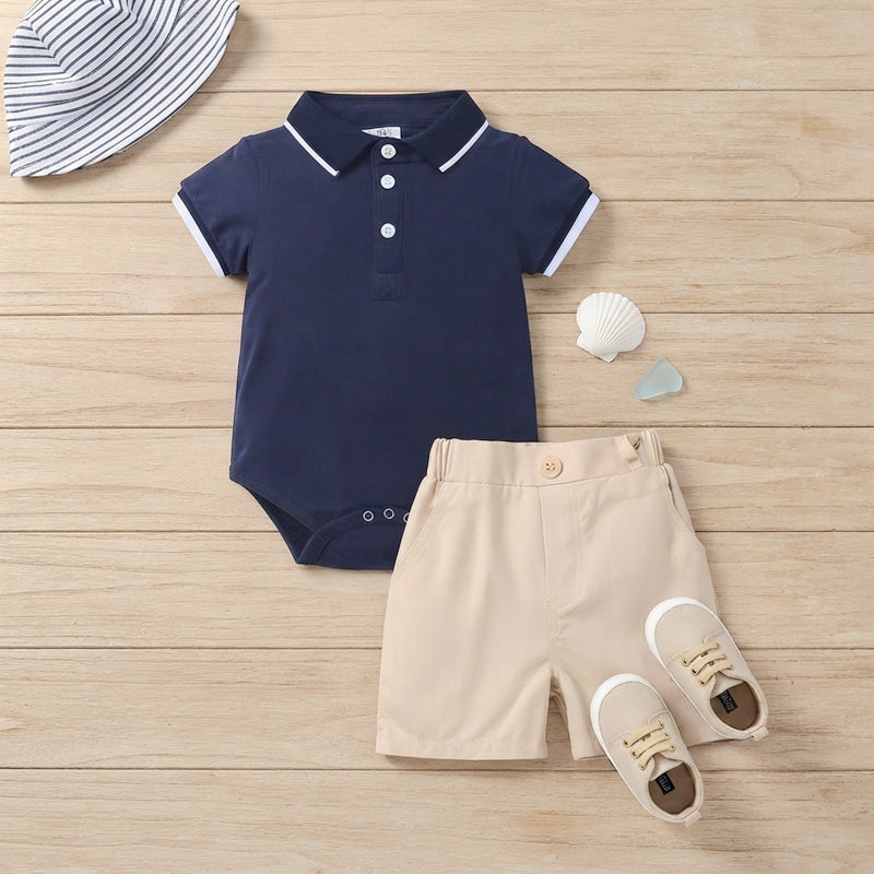 Baby Boy Gentleman Nautical Polo Romper & Shorts Set with Hat