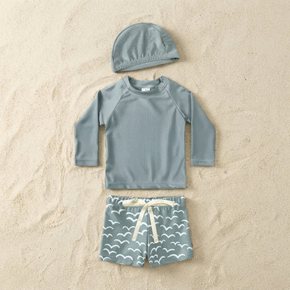 Baby & Toddler Long-Sleeve Rash Guard Swimsuit Set with Matching Hat - Seagull Print