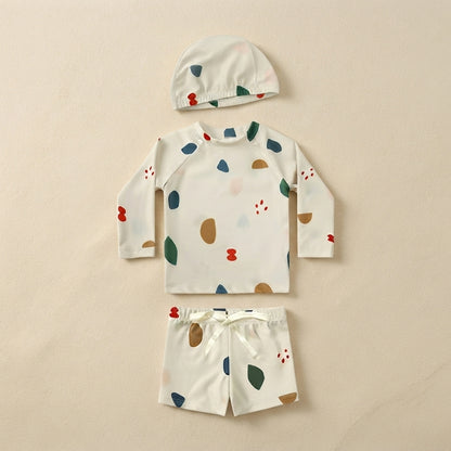 Baby & Toddler Long-Sleeve Rash Guard Swimsuit Set with Matching Hat - Seagull Print