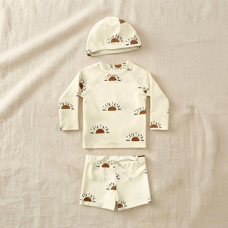 Baby & Toddler Long-Sleeve Rash Guard Swimsuit Set with Matching Hat - Seagull Print