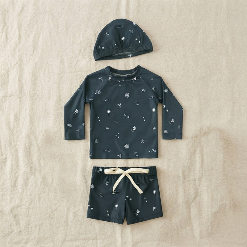 Baby & Toddler Long-Sleeve Rash Guard Swimsuit Set with Matching Hat - Seagull Print