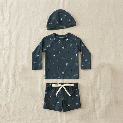 Baby & Toddler Long-Sleeve Rash Guard Swimsuit Set with Matching Hat - Seagull Print