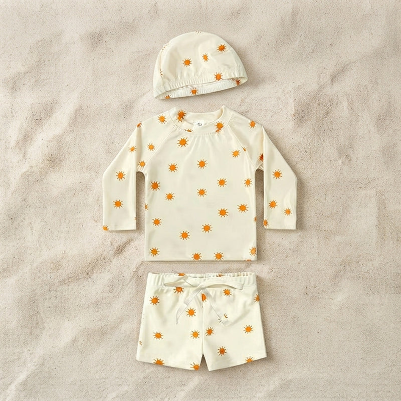 Baby & Toddler Long-Sleeve Rash Guard Swimsuit Set with Matching Hat - Seagull Print