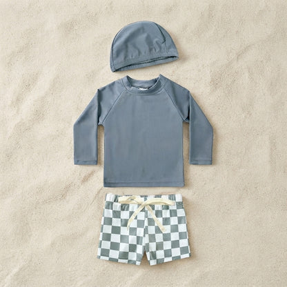 Baby & Toddler Long-Sleeve Rash Guard Swimsuit Set with Matching Hat - Seagull Print
