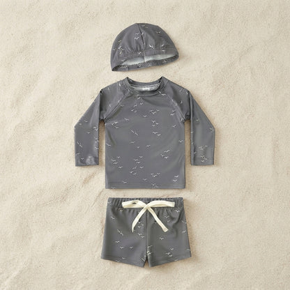 Baby & Toddler Long-Sleeve Rash Guard Swimsuit Set with Matching Hat - Seagull Print