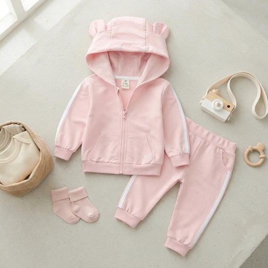 Kids Baby Cute Bear Ear Hooded Zip Jacket & Tracksuit Set