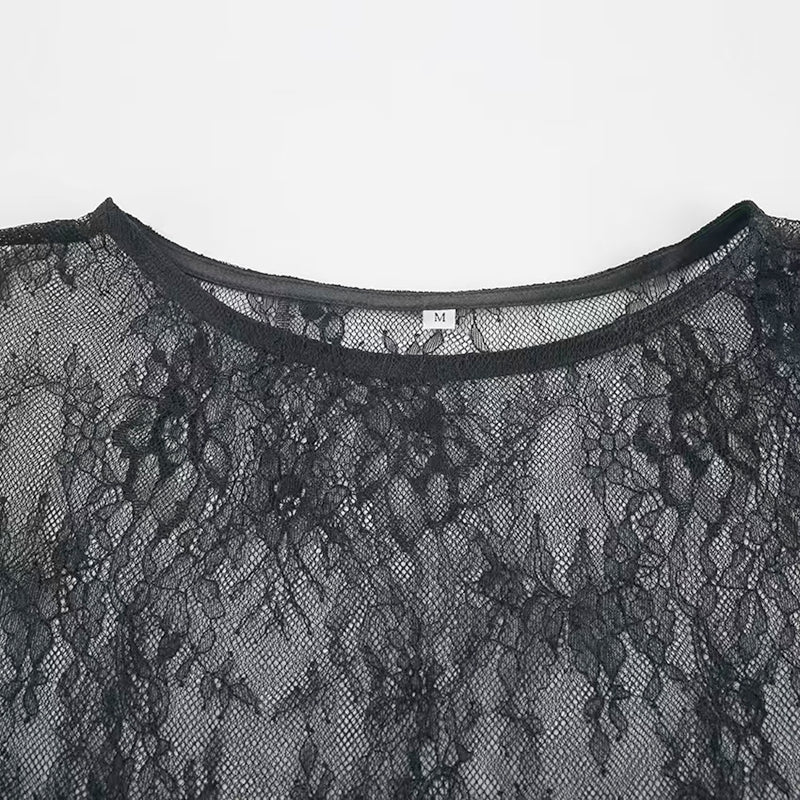 Elegance Unveiled Sheer Lace Patchwork Long Dress