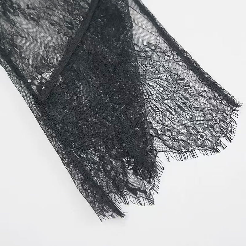 Elegance Unveiled Sheer Lace Patchwork Long Dress