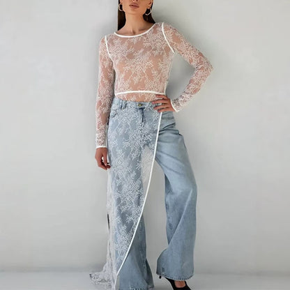 Elegance Unveiled Sheer Lace Patchwork Long Dress