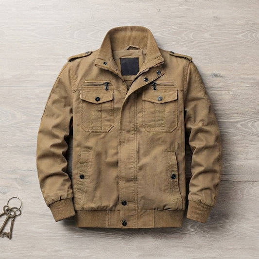 Men's Vintage Utility Multi-Pocket Stand Collar Cotton Bomber Jacket