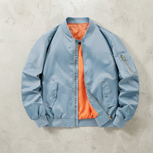Men's Classic Retro Flight Bomber Jacket - Reversible Orange Lining Windbreaker