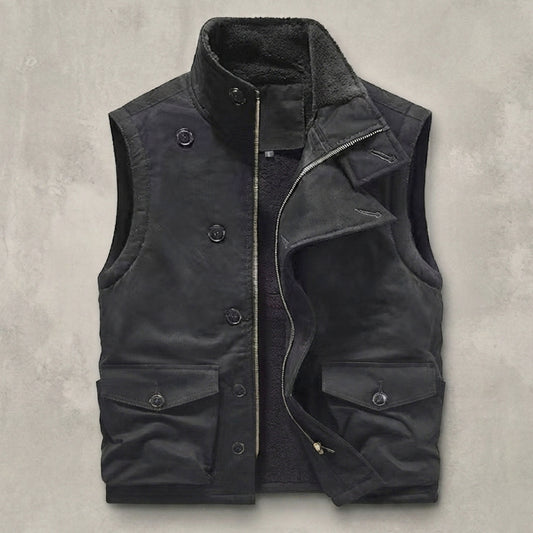 Men's Fleece-Lined Thermal Cargo Vest - Winter Warm Stand-Collar Utility Waistcoat