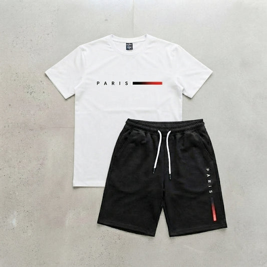 Men's Casual Paris Print T-Shirt & Shorts Two-Piece Tracksuit Set