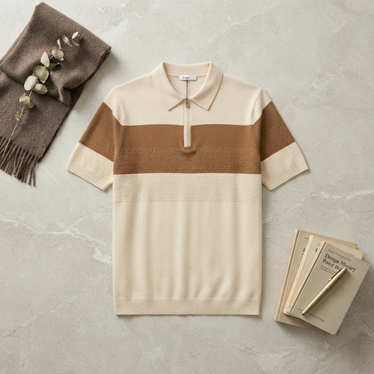 Custom Vintage Color-Block Half-Zip Knit Polo - Premium Men’s Apparel