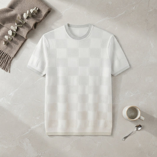 Custom Checkered Pattern Short-Sleeve Knit T-Shirt - Premium Men’s Apparel