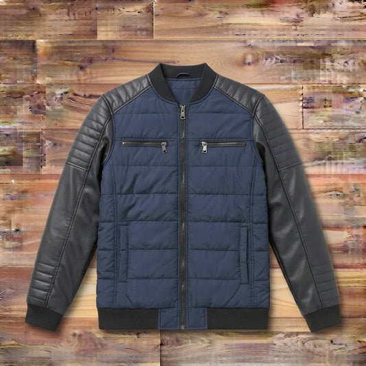 Custom Men's Quilted Bomber Jacket with Faux Leather Sleeves