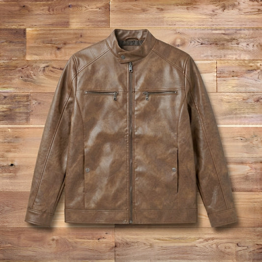 Custom Men's Brown Faux Leather Moto Biker Jacket