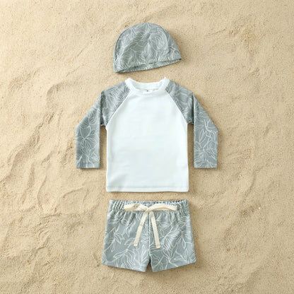 Baby & Toddler Long-Sleeve Rash Guard Swimsuit Set with Matching Hat - Seagull Print