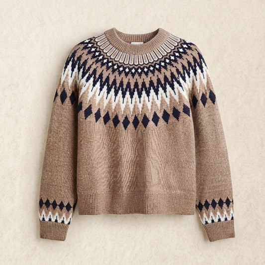 Custom Earth Tone Fair Isle Sweater - Personalized Vintage Crewneck Knitwear