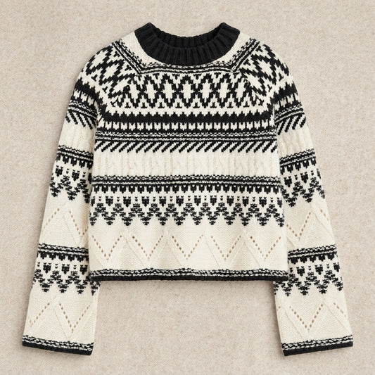Custom Monochrome Fair Isle Jacquard Sweater - Personalized Black & White Knit