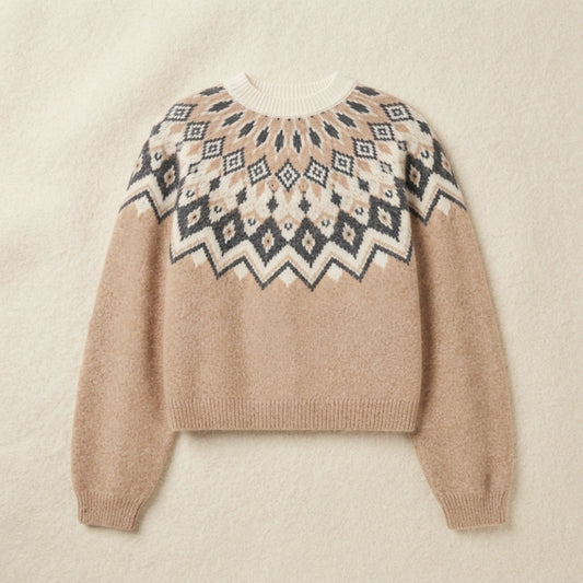 Custom Nordic Fair Isle Crewneck Sweater - Personalized Vintage Winter Knitwear